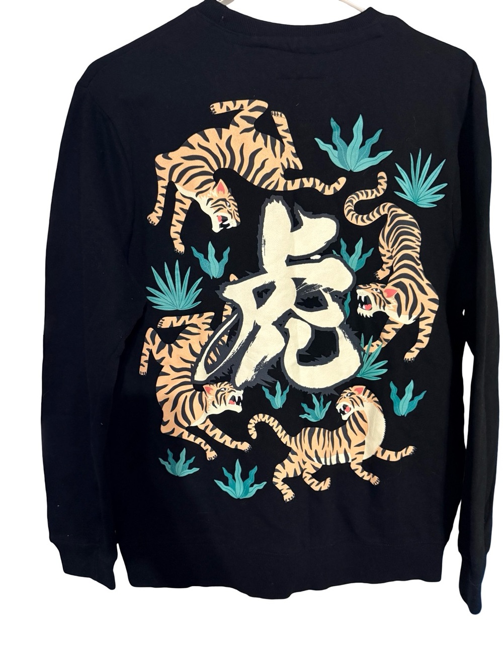 Blind Rooster Men's Black Crewneck Sweater with Tiger Graphic